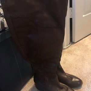 Brown leather over the knee boots